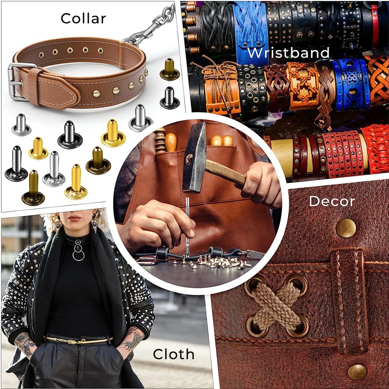500Pcs 5-15mm Metal Double Cap Rivets Leather Stud Round Nail Rivet For Leathercraft Accessories Repair Shoes Bag Belt Clothing