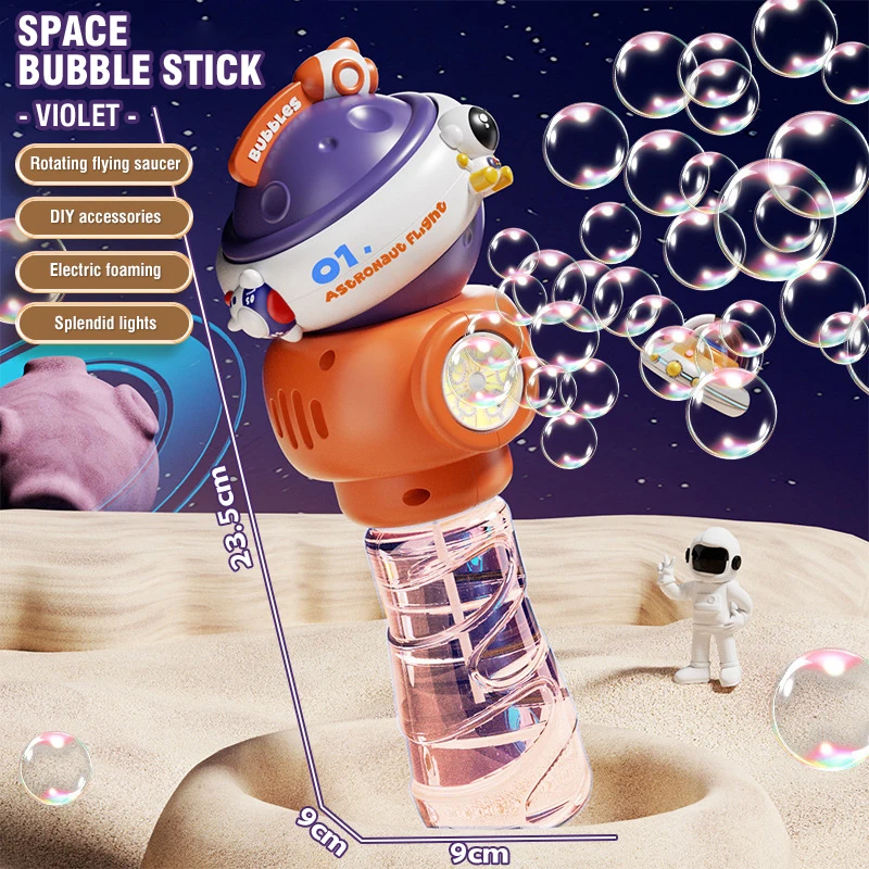 Palillos de burbujas eléctricos para niños, platillo volador giratorio con luces, juego de burbujas de jabón para fiestas al aire libre, máquina automática de burbujas para niños