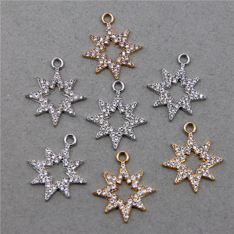 50pcs 19*15mm Diy Jewelry accessories Full Inlaid rhinestone EightPointed Star Children HairpinJewellry diy materials Accessorie