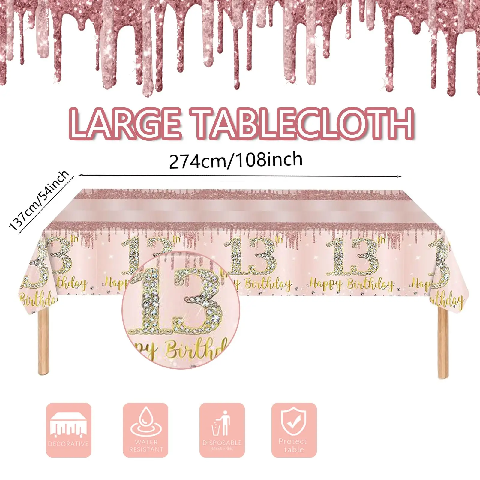 1/2/3 قطعة الذهب الوردي حفلة محور مفرش المائدة مستطيل 108 × 54 بوصة غطاء الطاولة 13th 16th 18th 21th 30th عيد ميلاد سطح المكتب ديكور
