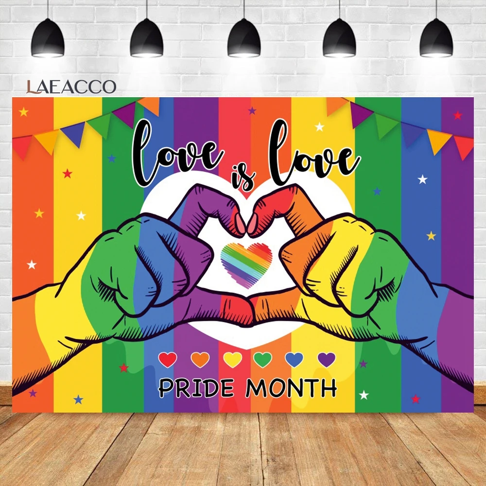 Laeacco Love is Love LGBT Rainbow Pride Month Backdrop Hands Making Heart Gay Lesbian Party Decor Portrait Photography Backgroun