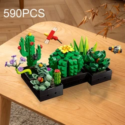 590PCS Succulent Plant Potted Building Blocks Set Flower Cactus Assemble Model Bricks Desktop Ornament Adult Toy Birthday Gifts