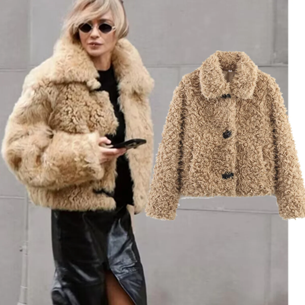 

Maxdutti осенне-зимняя куртка-бомбер, французская модная женская ленивая однобортная меховая куртка, пальто, женский топ