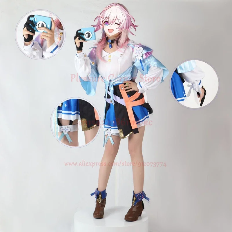 Game Honkai: Star Rail 7th March Cosplay Costumes Uniform Outfit Halloween Party Women Pink Wig March 7th Cosplay Costume Wigs