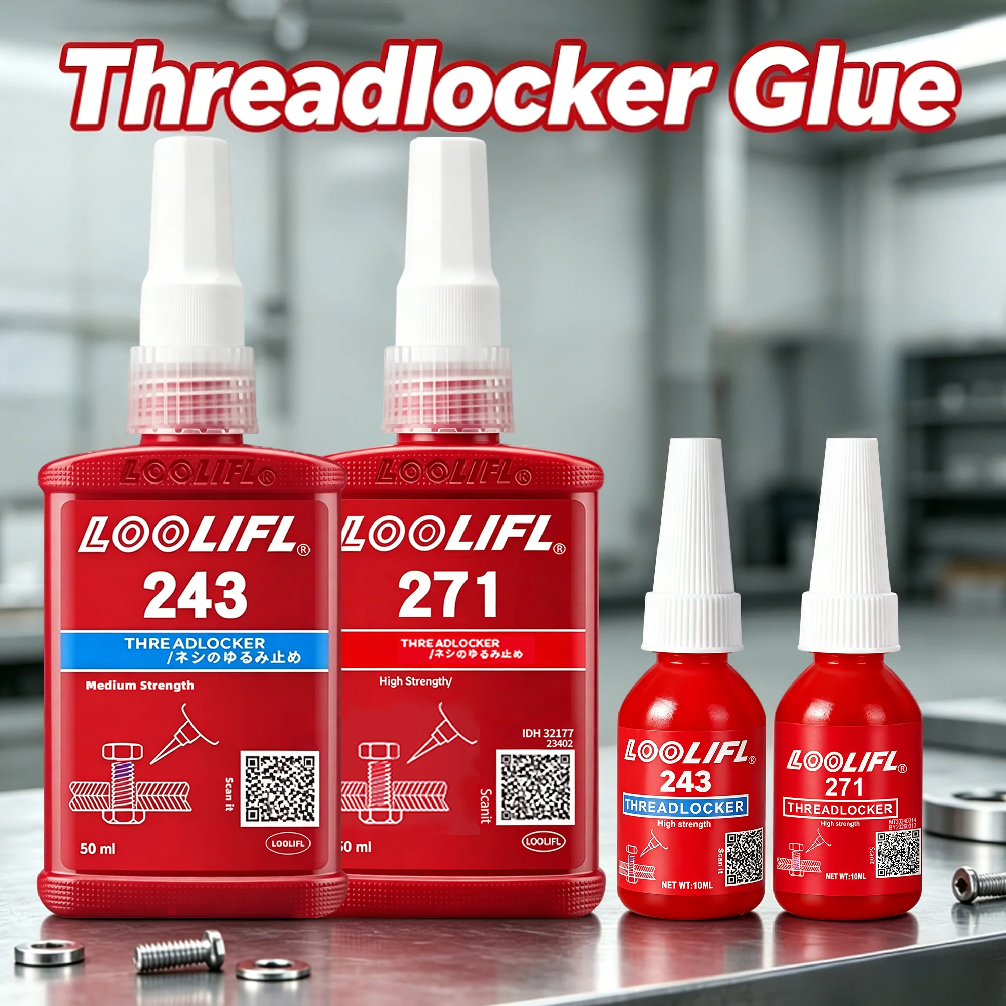 Blue Red Threadlocker, Removable & Permanent Lock for Nuts Bolts Metal Fasteners Threads, Anti-Loosening Anti-Leakage Seal Glue