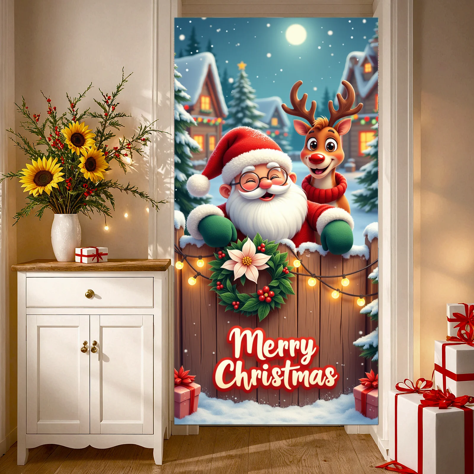 البوليستر عيد الميلاد راية سانتا كلوز الرنة أضواء الزخرفية الاحتفال لعطلة حزب ديكور المنزل الشتاء الحدث