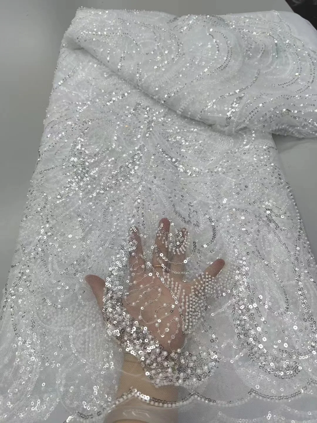 아프리카 레이스 원단 2025 와인 레드 고급 나이지리아 스팽글 수제 비즈 프랑스 튤 레이스 원단 파티 웨딩 드레스용