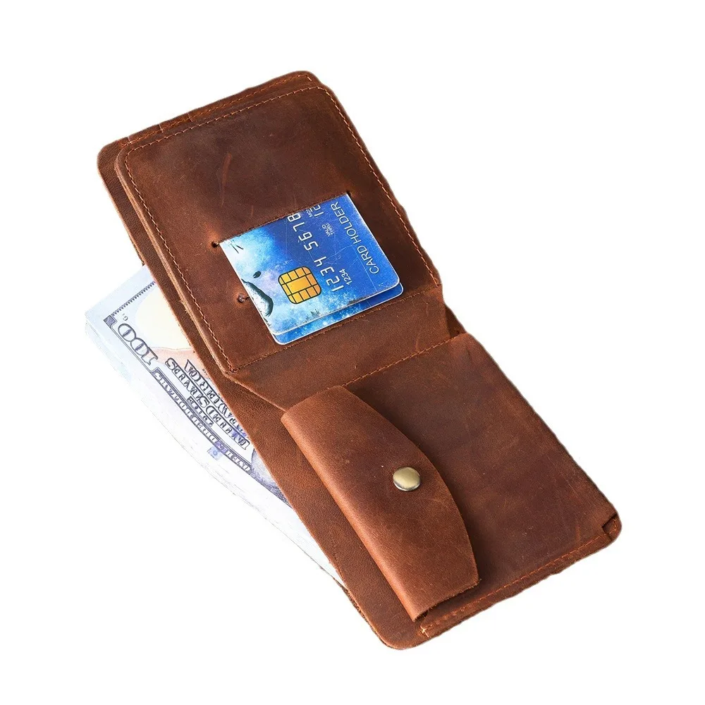 1072 محفظة جلدية كريزي هورس للرجال، محفظة جلدية أصلية كلاسيكية، حقيبة بيك اب بطبقة رأس ثلاثية الطي