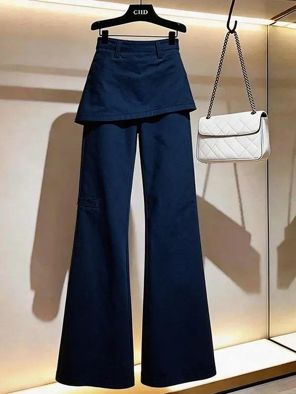 

Slimming High Waist Wide Leg Pants Indigo Blue Women's Spring Design Version Super Beautiful Trousers Casual Elegant Style