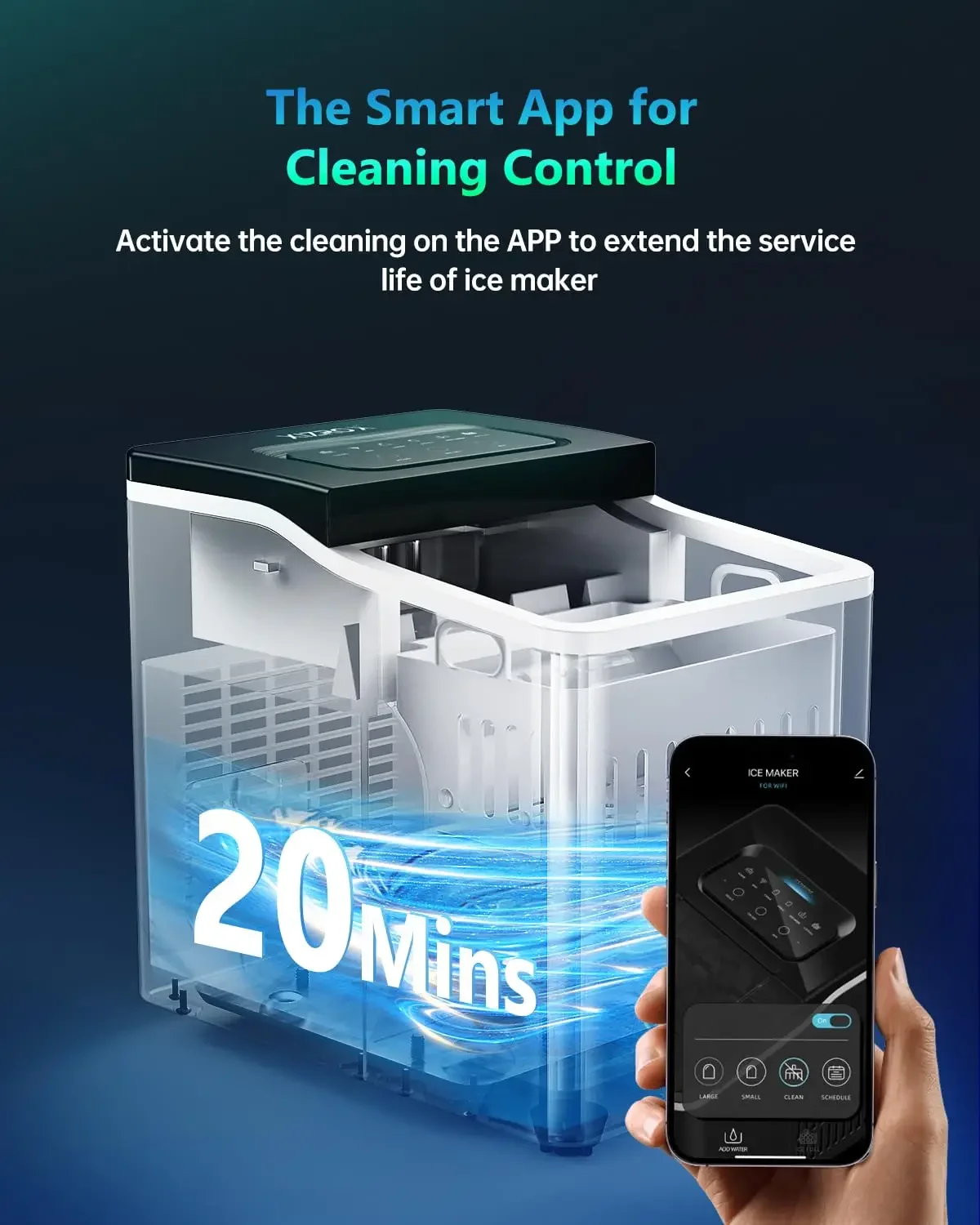 Efficient Smart Countertop Ice Maker Machine with Self-Cleaning Technology, Produces 9 Ice Cubes Every 8 Minutes, 26lbs Ice in 2