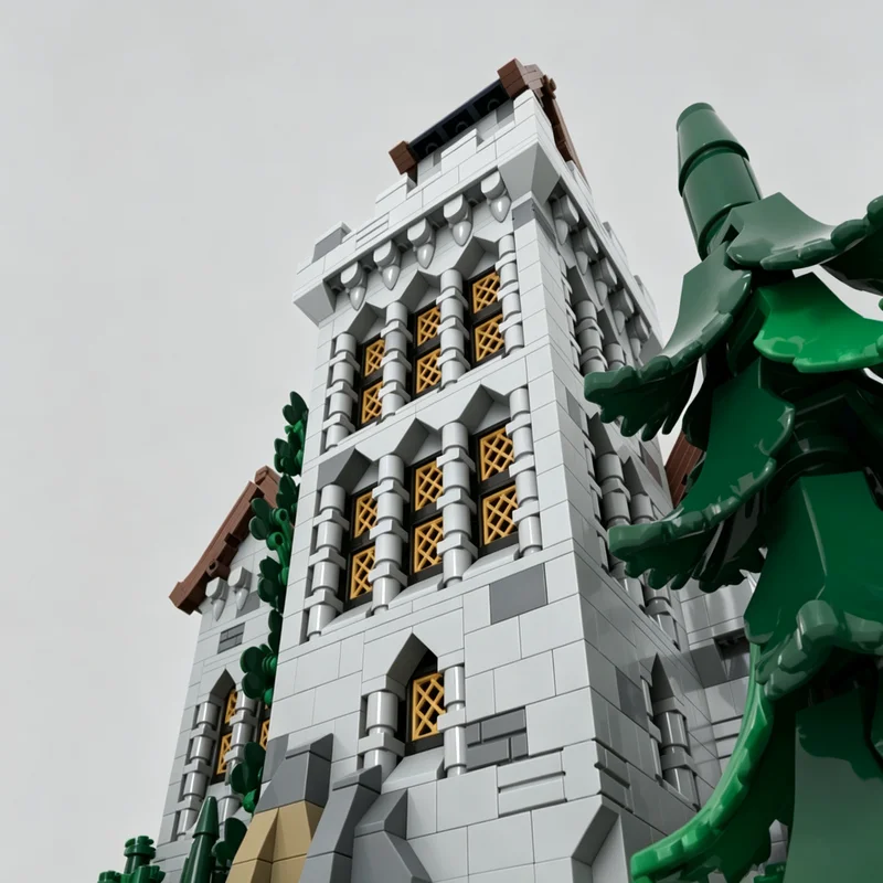 10003PCS MOC Black Castle Medieval Landscape Architecture Model Building Blocks DIY Assembly Gifts for Adults Collection Desktop