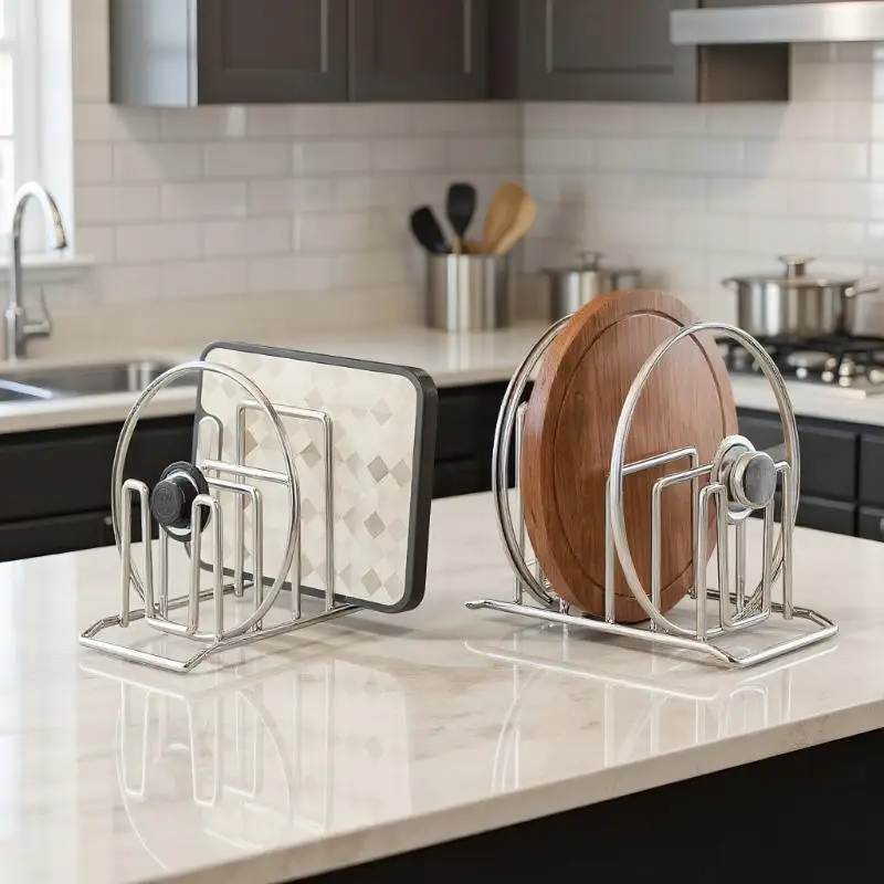 

Кухонное решение для хранения, нержавеющая полка для крышки кастрюли, стеллаж для хранения из нержавеющей стали, многофункциональный органайзер для разделочной доски для дома