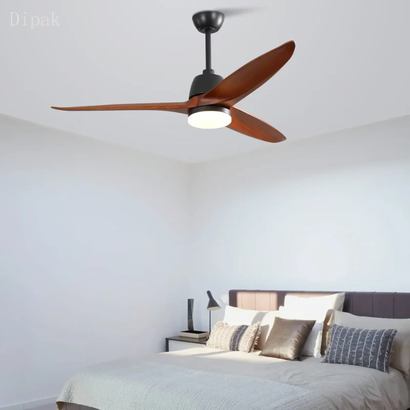 Solid wood Gale 56 Inch LED Ceiling Fan Light Strip 6 Speed Remote Energy Saving DC Motor Matte White