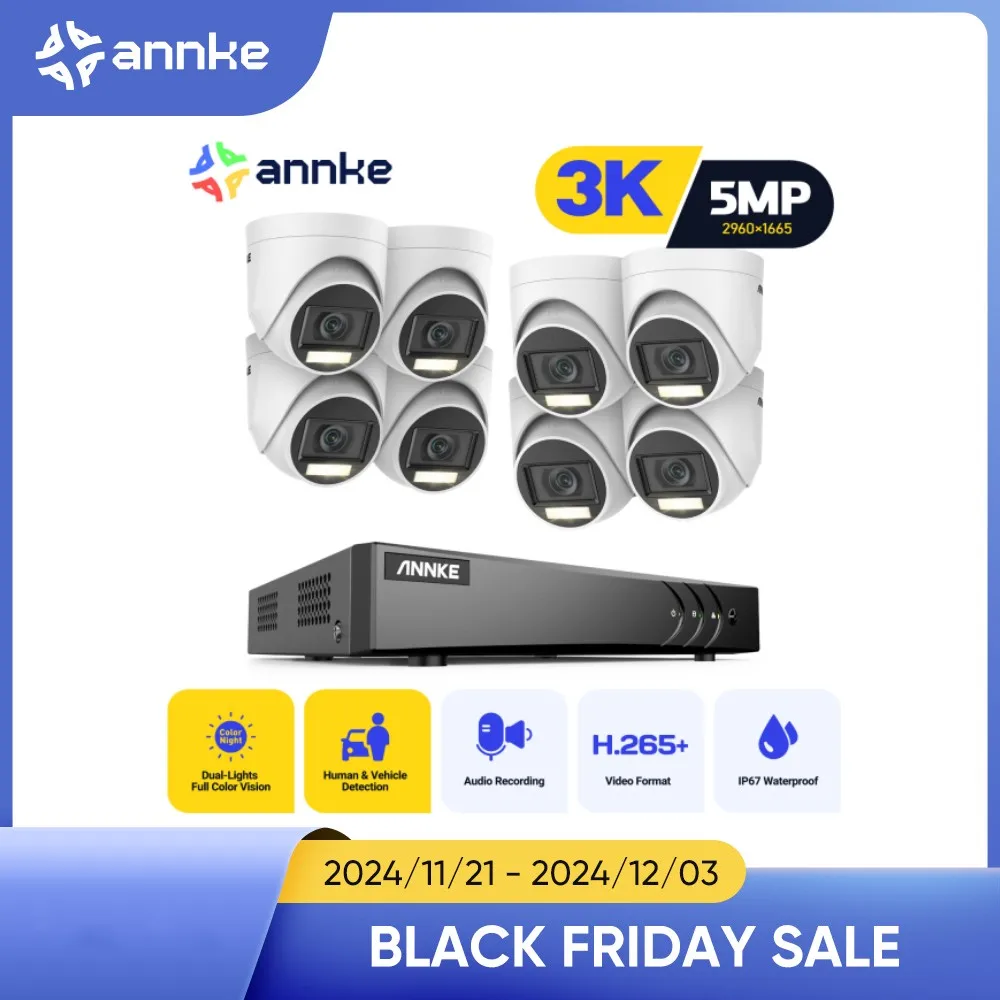 ANNKE-Kit de vidéosurveillance 5 en 1, 16 canaux, caméra de sécurité, protection DVR, système de vidéosurveillance étanche IP67, moniteur à distance