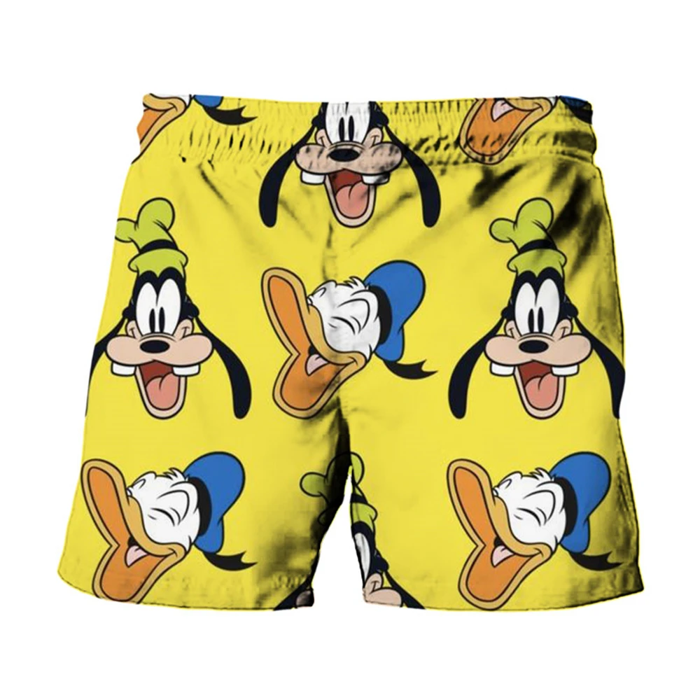 MINISO Summer Harajuku Cute Stitch And Mickey Minnie Anime Printed Men Swimwear Beach Shorts Fashion Casual Kids Shorts Clothing