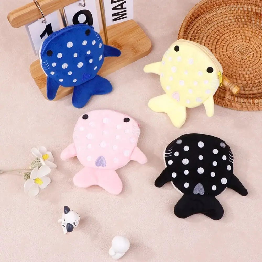 Cartoon Shark Whale Shark Coin Purse Bag Pendant Animal Shark Plush Wallet Fashion Creative Plush Coin Bag Earphone Kid Gifts