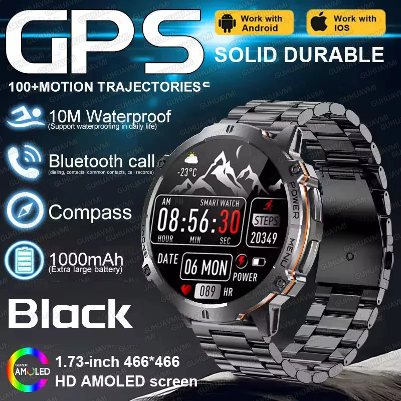 2025 New Military T-Rex 3 Bluetooth Call Smart Watch GPS Compass Barometric Altimeter 10ATM Waterproof Sports Smartwatches Men