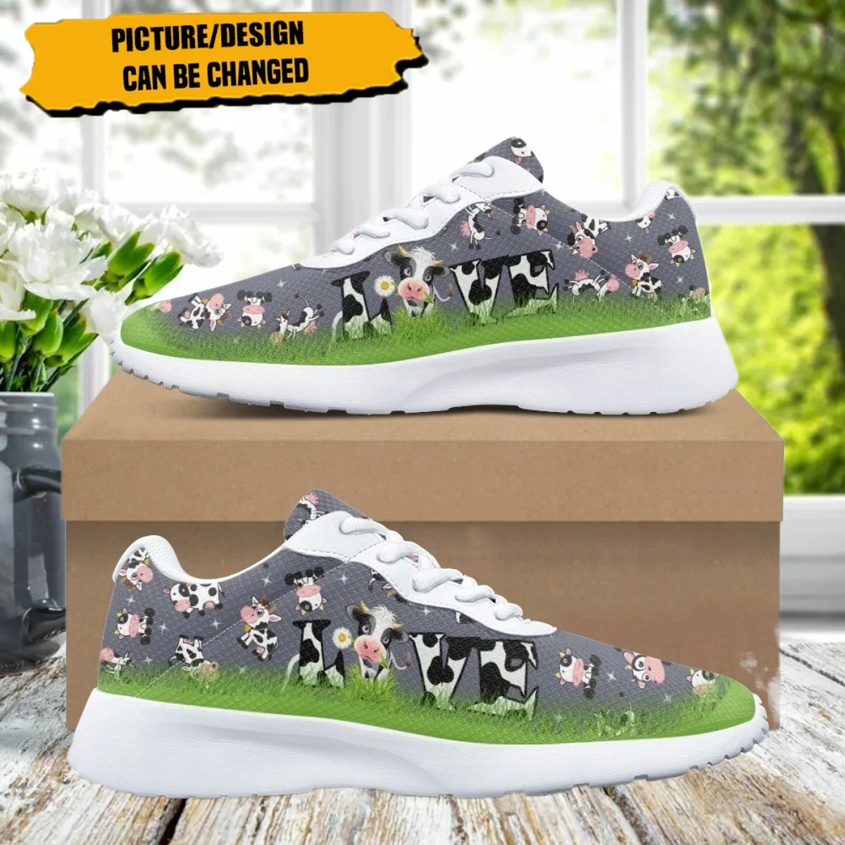 Cartoon Cute Cow Pattern Women's Soft Jogging Shoes Fashion Sneaker Durable Gym Teen Sneakers Print On Demand tenis masculin