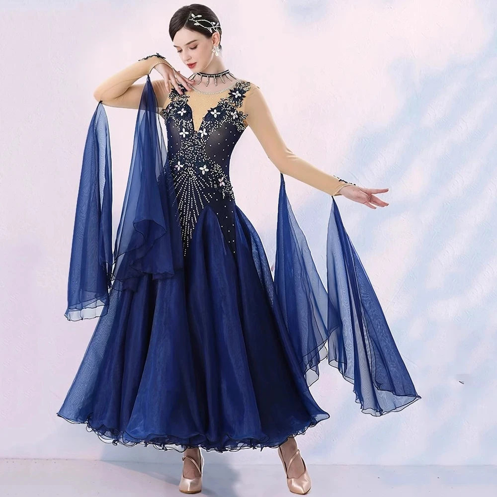 Vestido de dança valsa padrão para mulheres, saia de dança, elegância avançada, competição de salão, vestido de dança adulto