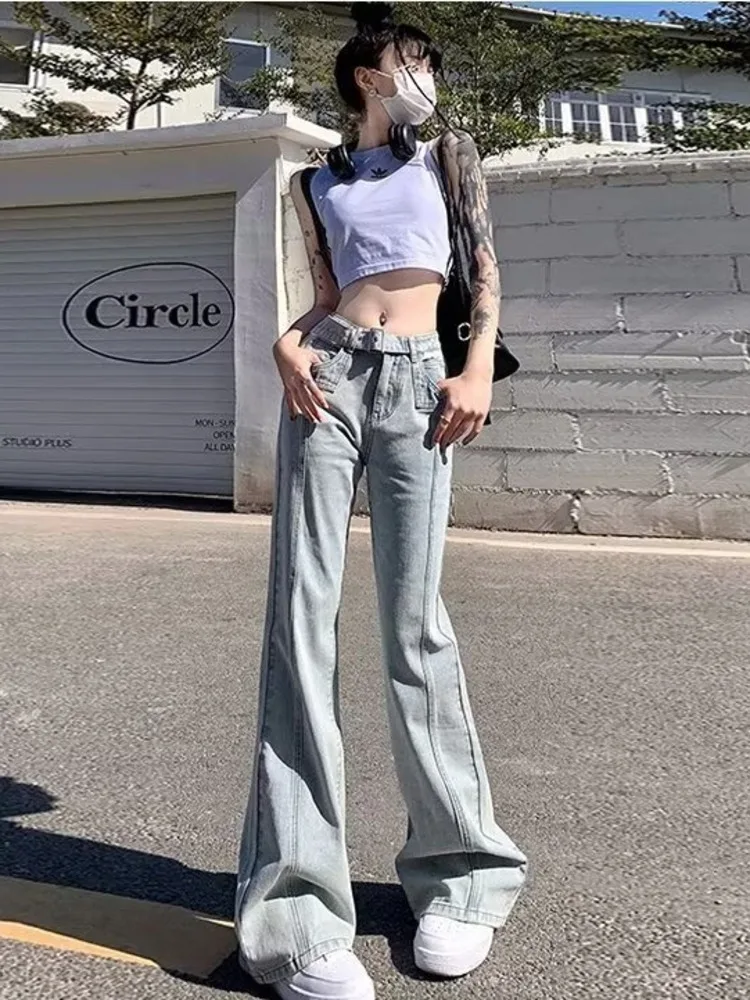 Micro Flared Pants Fashion New Ins Light Colored Long Pants Jeans Zipper Harajuku Style High Waisted Summer Women's Jeans