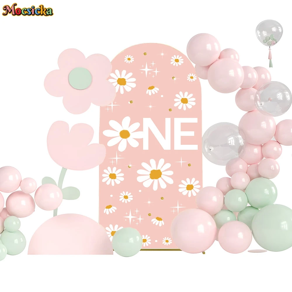 

Mocsicka Arch Backdrops 2-Sided Round Top Daisy Girl 1st Birthday Party Decorations Newborn Background Photo Studio Shoot Props