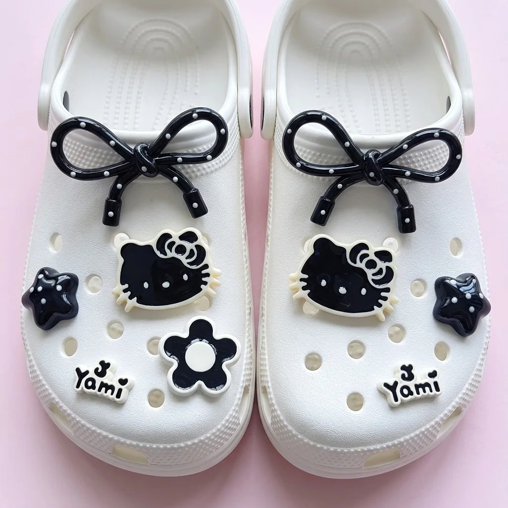 9/10Pcs Cute Cartoon Bowknot Shoe Charms For Clogs Hole Bubble Slides Sandals Removable Shoe Decoration Accessorie Perfect Gifts