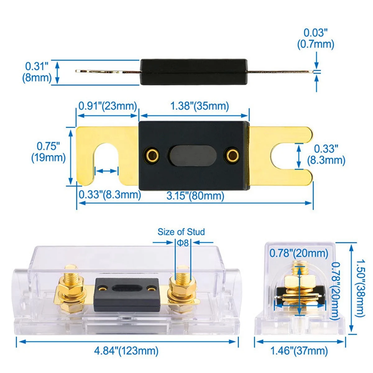 

A82U-3Pcs Fuse Holder Bolt-On Fuse Car Electrical Protection ANL Fuse Fusible Link With Fuse 80A Fuses AMP