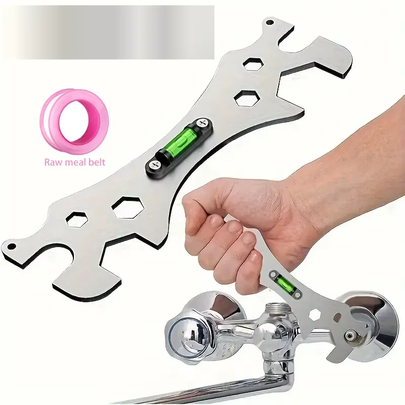 Multifunctional Stainless Steel Bathroom Wrench Tool Shower Installation Hexagonal Level Faucet  Angle Ruler Distance  Measuring