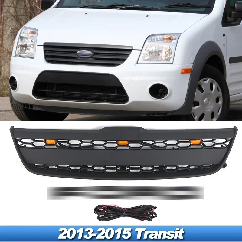 Suitable for 2010  2011  2012  2013 Ford Transit Connect grille with LED lights modified car front bumper grill accessories