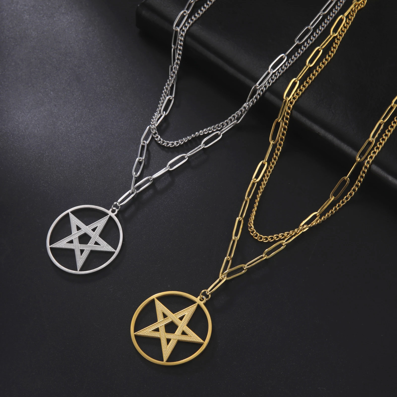 Hollow Star Pendant Necklace Simple Stainless Steel Double Layer Necklace  Fashion Women\'s Jewelry for Birthday Gift