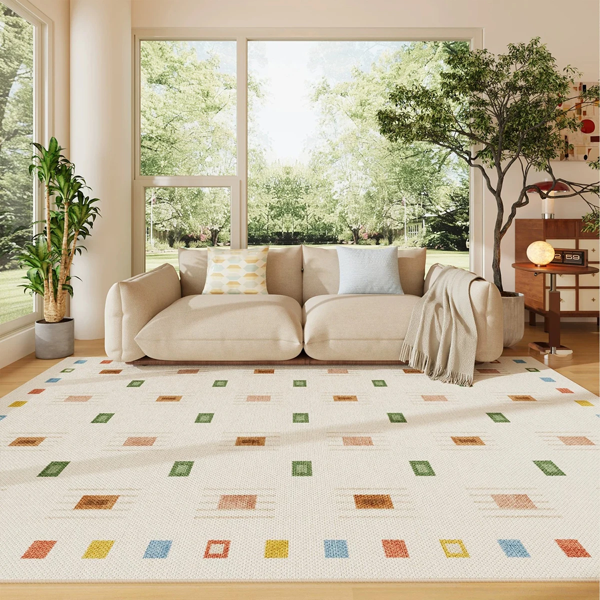 Dopamine Plaid Rug for Living Room Carpet Bedroom Floor Mat Short Plush Large Area Rugs Dirty Resistant Non-slip Mats 카페트 거실 대형