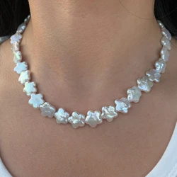 Aurora Colorful Natural Freshwater Plum Blossom Baroque Flower Pearl Necklace S925 Pure Silver Buckle Tail Chain Fashion Gift