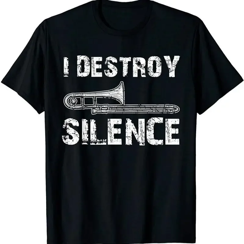 New Limited I Destroy Silence Funny Trombone Marching Band T Shirt