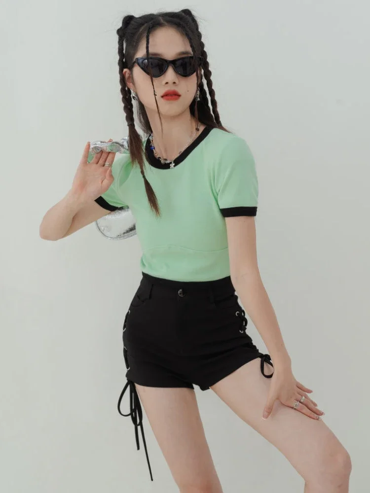 Black Shorts Women Bandage Design Skinny Hotsweet High Waist Chic Summer All-match Korean Style Streetwear Ins Mature Elegant
