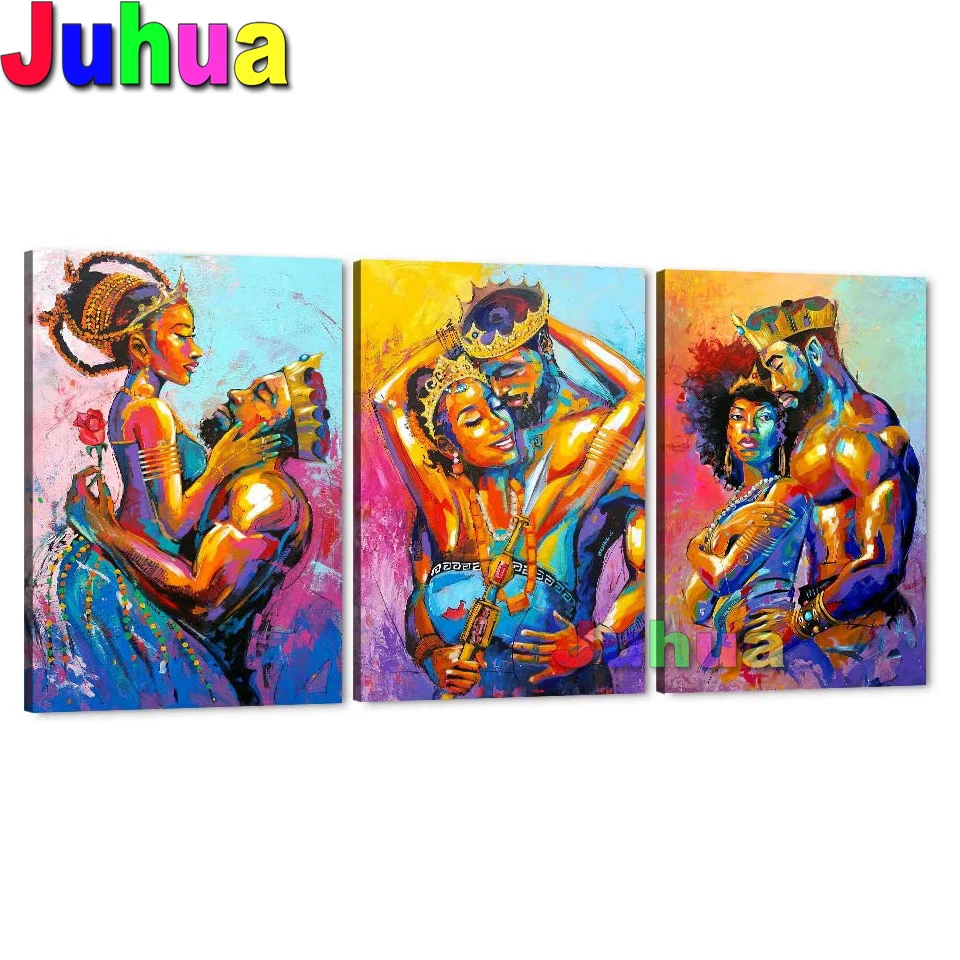 5D Diy Diamond Painting African American Egyptian Crown Queen and King Full Square Round Drill Embroidery Home Decoration 3 Pcs