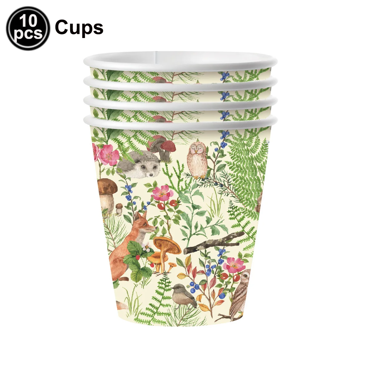 Woodland Wild One Animal Tableware Set Paper Plates Cups Napkins Fox Mushroom Balloon Forest First Birthday Party Decorations view 4