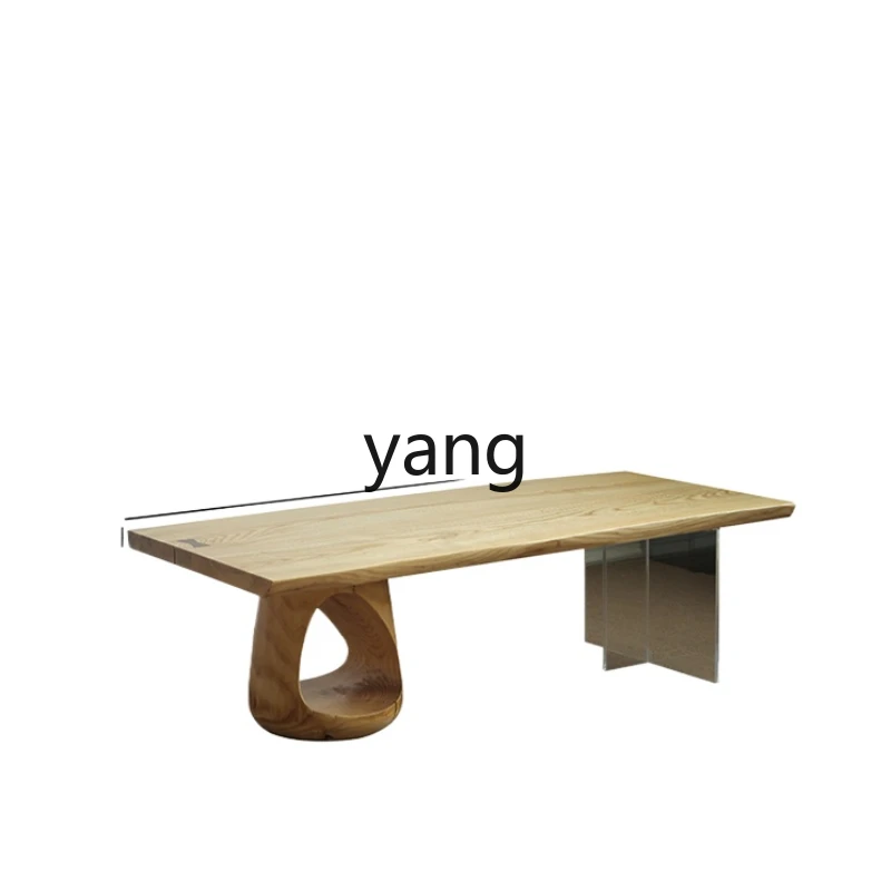 Yjq Solid Wood Large Board Tea Table Acrylic Suspension Coffee Table Home Living Room Low Table Log