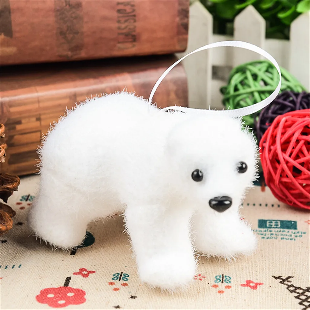 Mini Cute Plush White Bear Christmas Tree Pendant Decoration Home Decoration