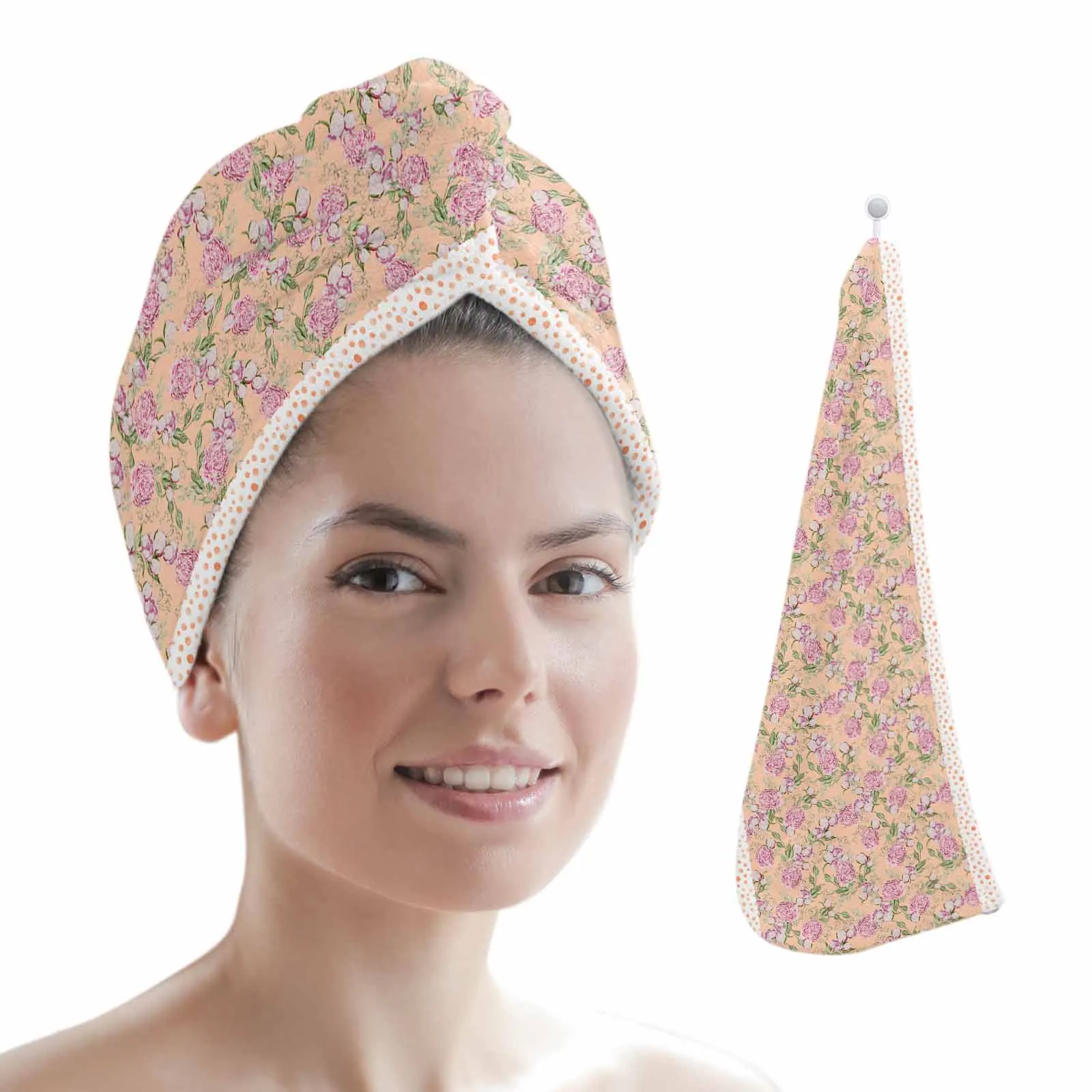 Watercolor Leaves Pink Quick-dry Hair Towel Cap Girl's Hair Drying Hat Bath Hat Microfiber Towel Hair Dry Cap