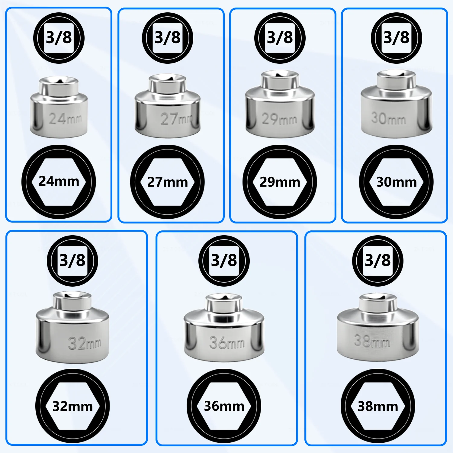 7-piece oil filter socket wrench set, 24mm to 38mm for Mercedes-Benz, BMW, VW, Audi, Boston and more