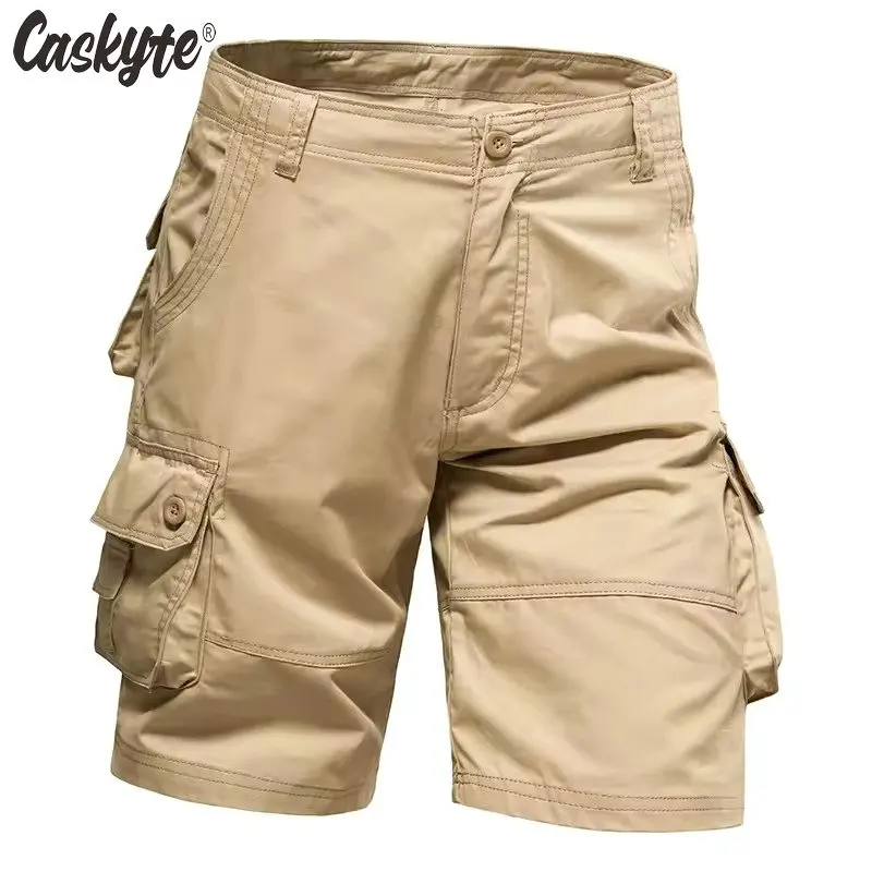 

2026 CASKYTE Men's Shorts Loose Large Size Multi-Pocket Overalls Summer Cotton Comfortable Pants Outdoor Cycling Beach Pants