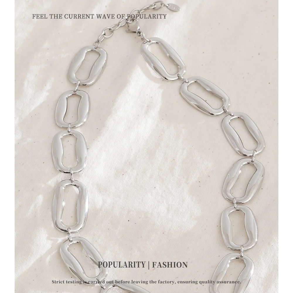 NiNice Stainless Steel Irregular Rectangular Necklace Bracelet Set Selected Jewelry Personality Fashionable Design Gift