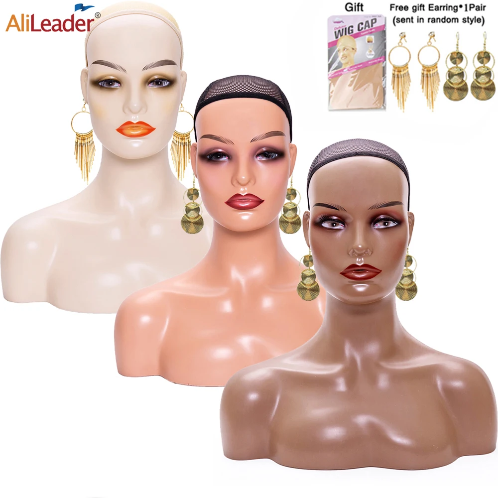 

Realistic Female Mannequin Head With Shoulder Display Manikin Head Bust For Wig Display Makeup Beauty Free Earrings And Wig Cap