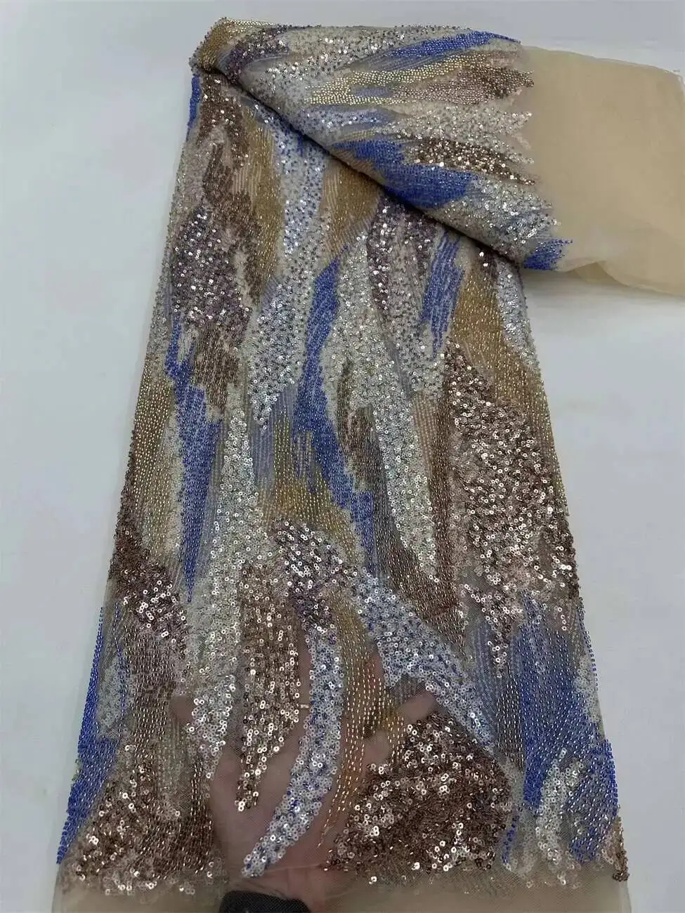 

5Yards African Sequins Beaded Groom Lace Fabric High Quality French Tulle Lace Fabric 2025 Embroidery Nigerian Lace Fabrics