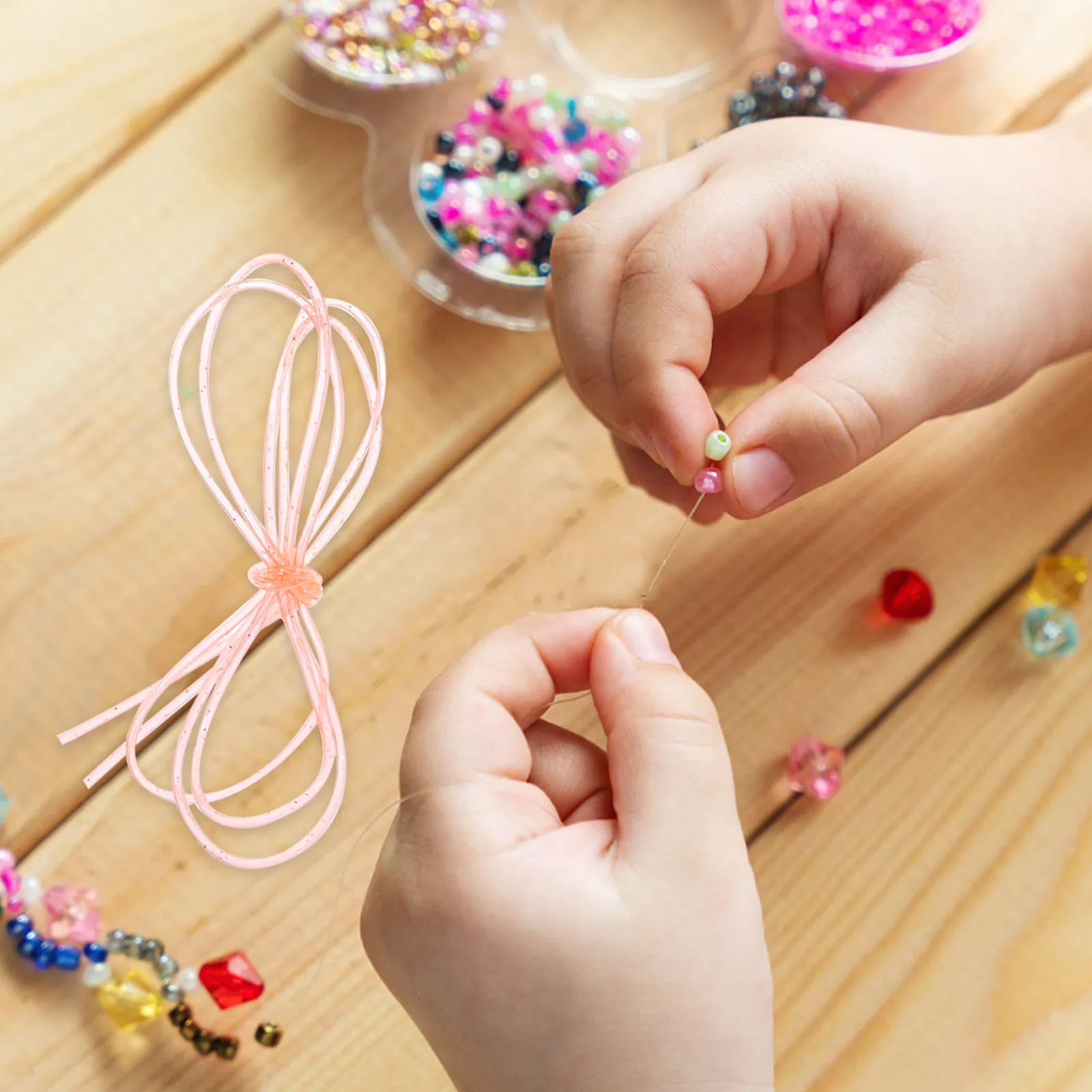 200Pcs Clear Glitter Jewelry Cord Hollow Plastic Craft Rope for Bracelet Making Necklace Beading DIY Keychain String