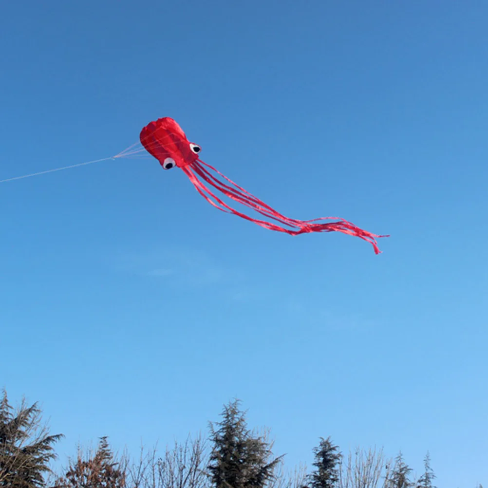 

Beautiful Large Easy Flyer Kite for Kids Software Octopus Kites Long Tail with 30m Flying Line for Beach or Park (Red)