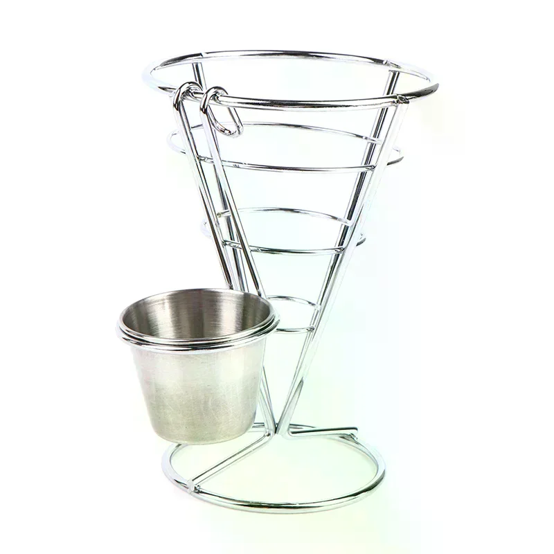1 Set Stainless Steel French Fry Stand Cone Basket Holder for Fries Fish and Chips and Appetizers Kitchen Accessories Organizer