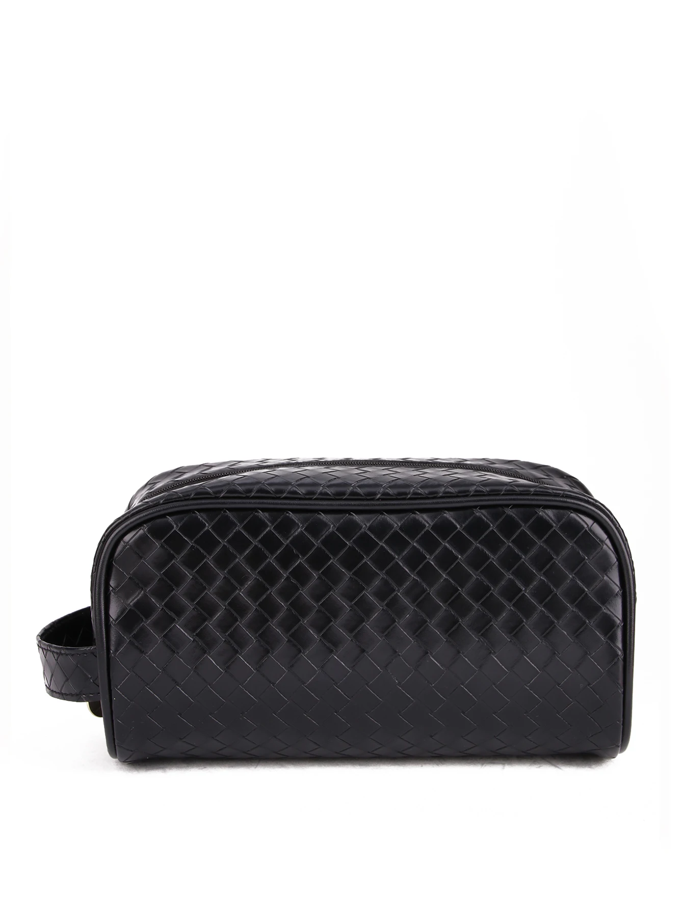 1 PC large-capacity black textured woven cosmetic bag with handle