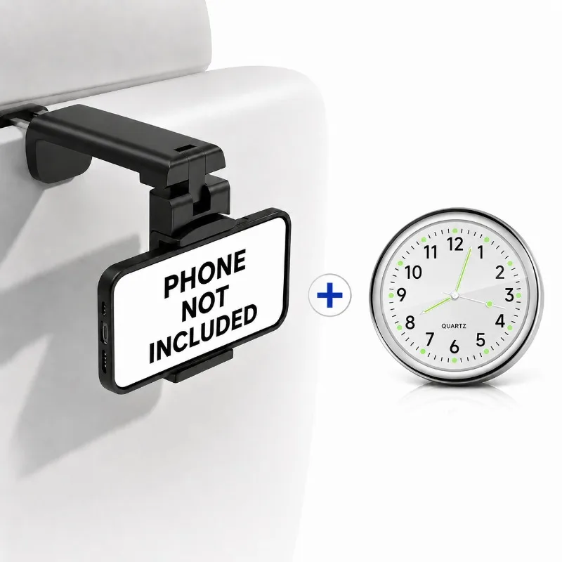 2Pcs Adjustable Car Backseat Phone Holder + Mini Luminous Quartz Car Clock Universal Car Rear Seat Mobile Stand Auto Decor Watch