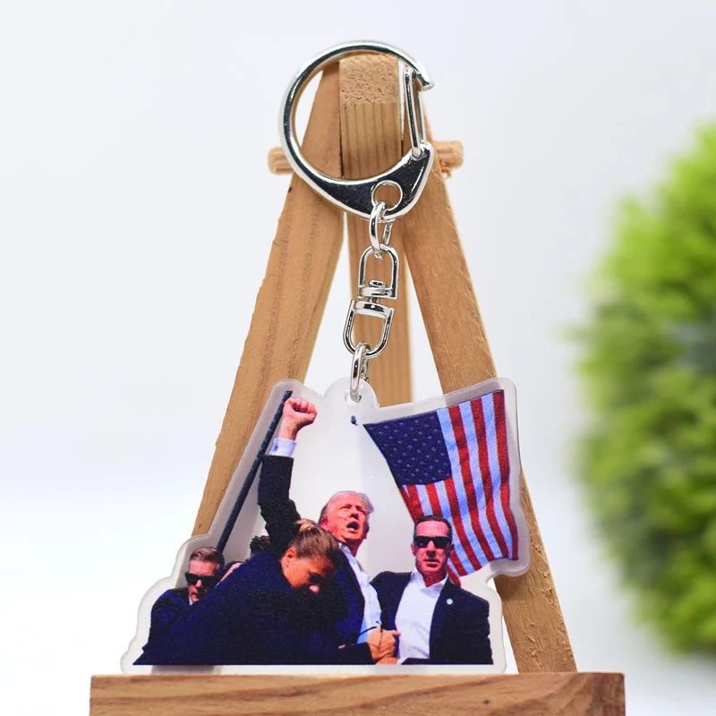 Donald Trump Mug Shot  Keychain Arcylic Cartoon Figures Keyrings  Accessories